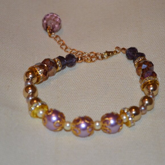Handmade Purple Gold Plated Bracelet with Lobster Clasp - Picture 2 of 10